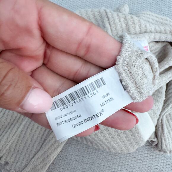 Zara Tan + White Waffle Knit Button Detail Bell Short Sleeve Romper - 2 to 3 - Picture 6 of 10